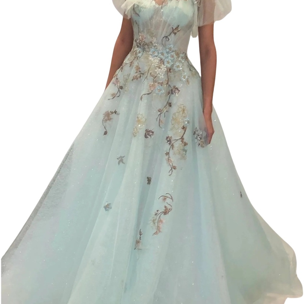 Pol Atteu Ball Gown Size 6 Light Blue Embroidered Floral Formal Dress Prom - Picture 3 of 4